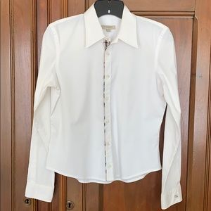 Burberry White Plaid Placket Button Down Shirt
